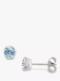 E.W Adams 9ct white gold round aquamarine stud earrings, imported from the UK