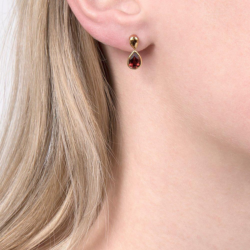 E.W Adams garnet pear drop earrings 9ct yellow gold, UK version