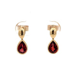 E.W Adams garnet pear drop earrings 9ct yellow gold, UK version