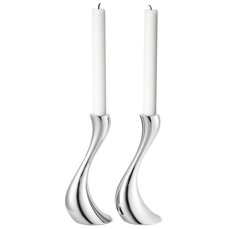 Georg Jensen stainless steel Cobra candlestick pair, UK version