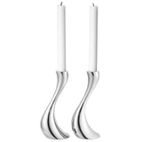 Georg Jensen stainless steel Cobra candlestick pair, UK version