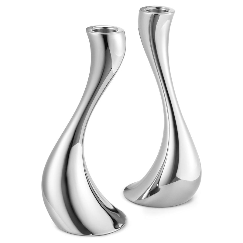 Georg Jensen stainless steel Cobra candlestick pair, UK version