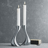 Georg Jensen stainless steel Cobra candlestick pair, UK version