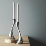 Georg Jensen stainless steel Cobra candlestick pair, UK version