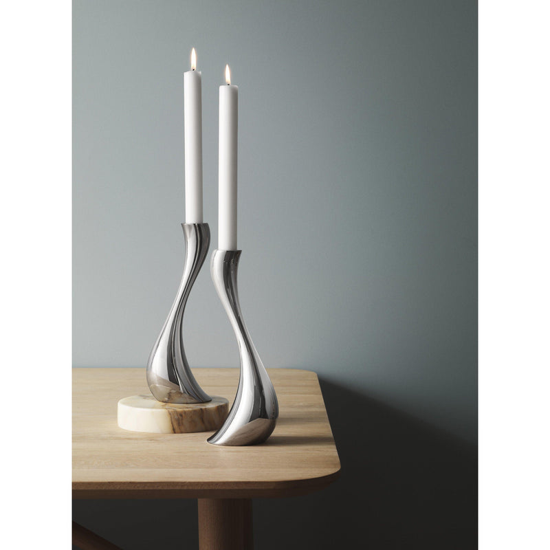 Georg Jensen stainless steel Cobra candlestick pair, UK version
