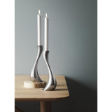 Georg Jensen stainless steel Cobra candlestick pair, UK version
