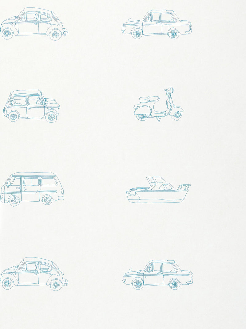 Retro Line Drawn Vehicle Print Children's Wallpaper