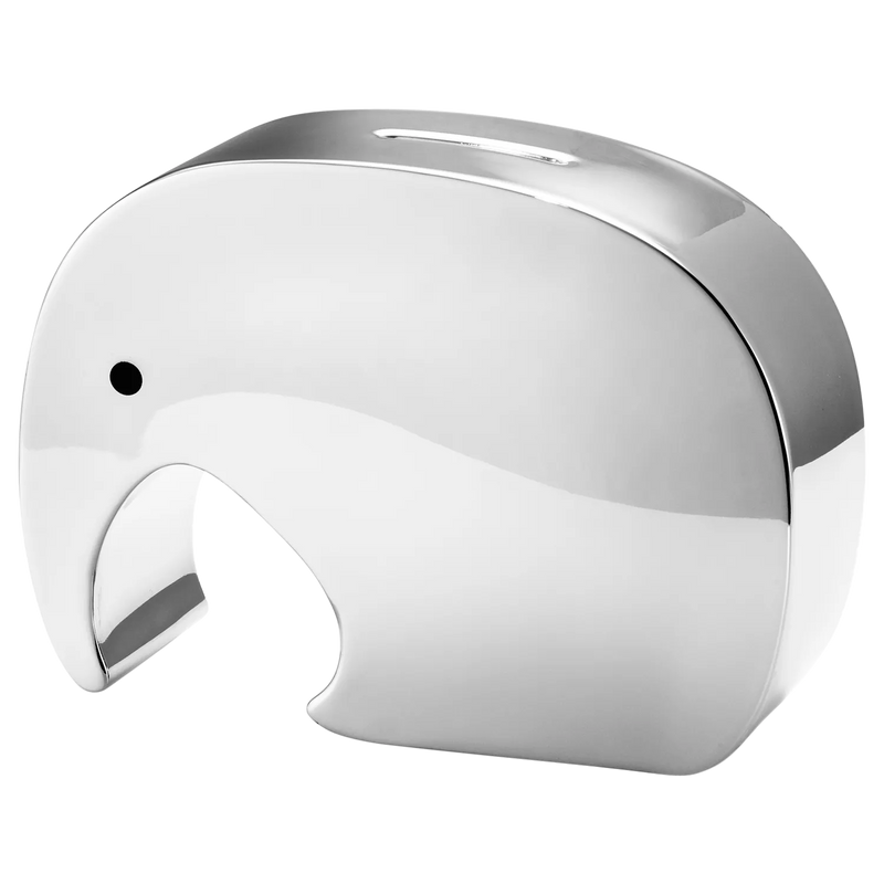 Georg Jensen Moneyphant large stainless steel money box, UK version