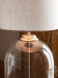 Gloucester floor lamp in brushed nickel with glass base and fabric shade, UK version