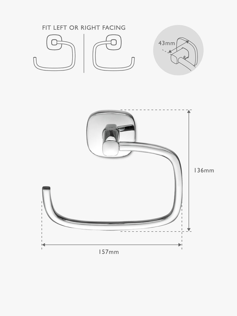 Robert Welch swing toilet roll holder with square design, imported from the UK