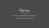 Robert Welch swing toilet roll holder with square design, imported from the UK