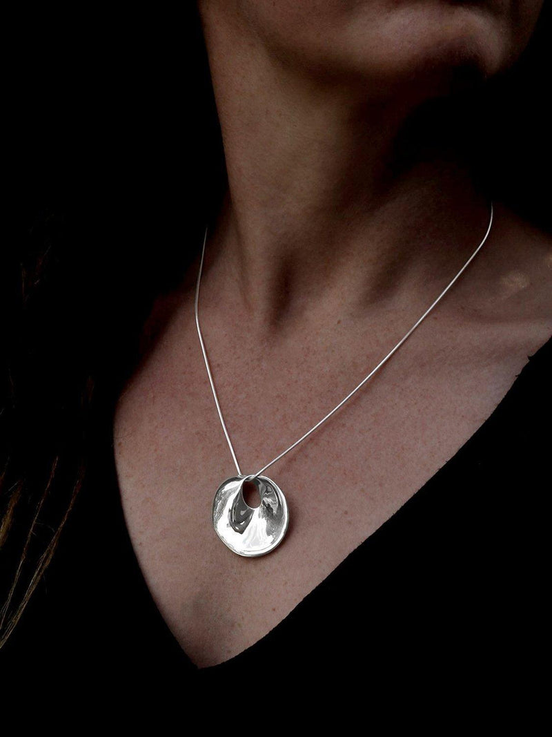 Nina B curved oval silver pendant with chain (British brand)