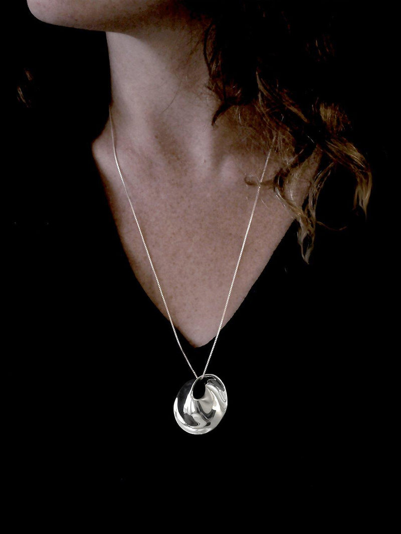 Nina B curved oval silver pendant with chain (British brand)