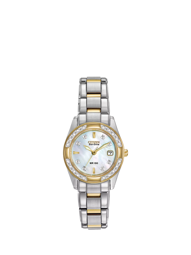 Citizen Eco-Drive women's watch diamond bezel mother-of-pearl dial - British product