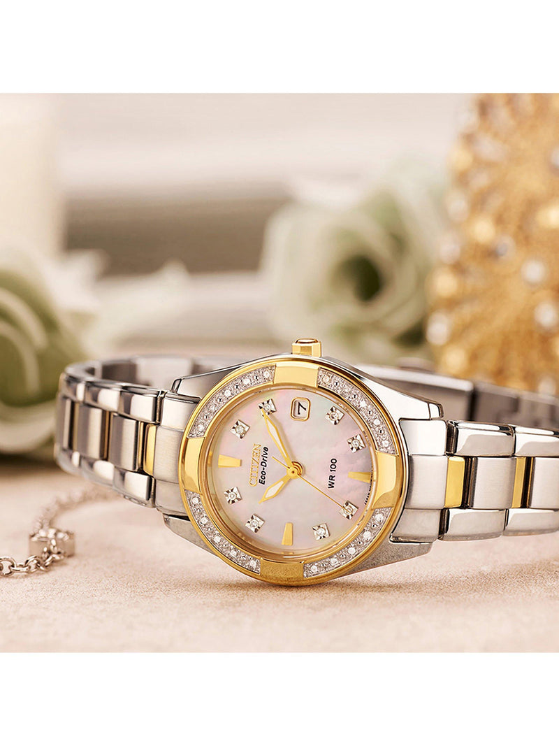 Citizen Eco-Drive women's watch diamond bezel mother-of-pearl dial - British product