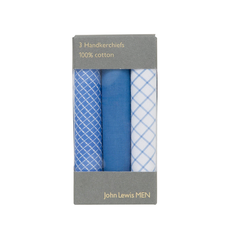 John Lewis pack of three blue handkerchiefs, imported from the UK