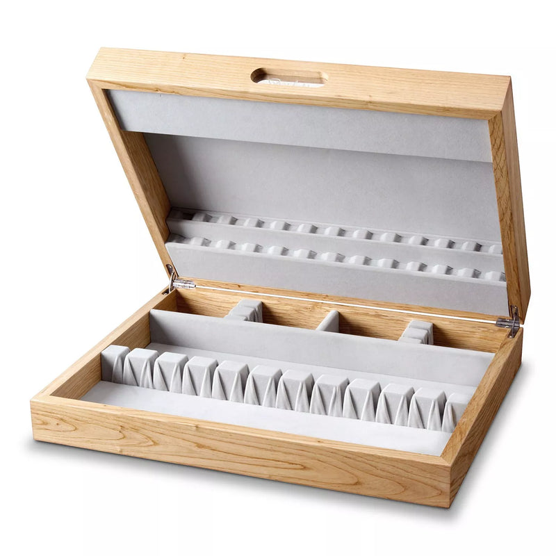 Robert Welch oak cutlery canteen with grey velvet lining, UK version