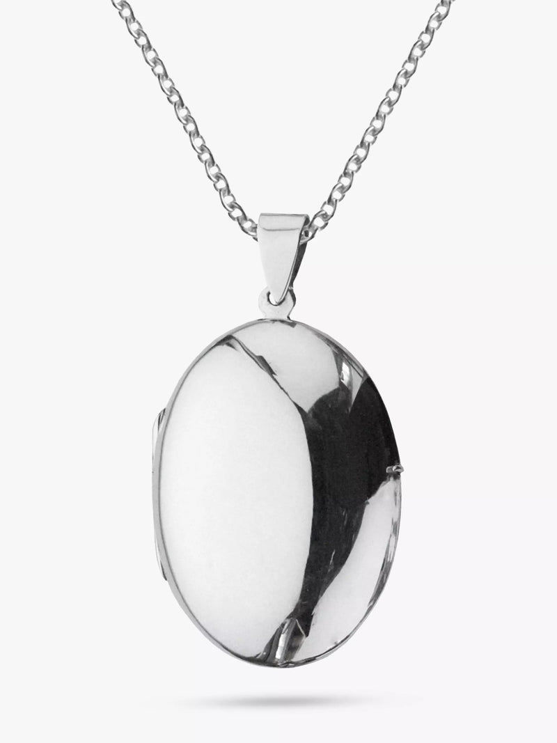 Nina B large plain locket pendant necklace silver (British brand)