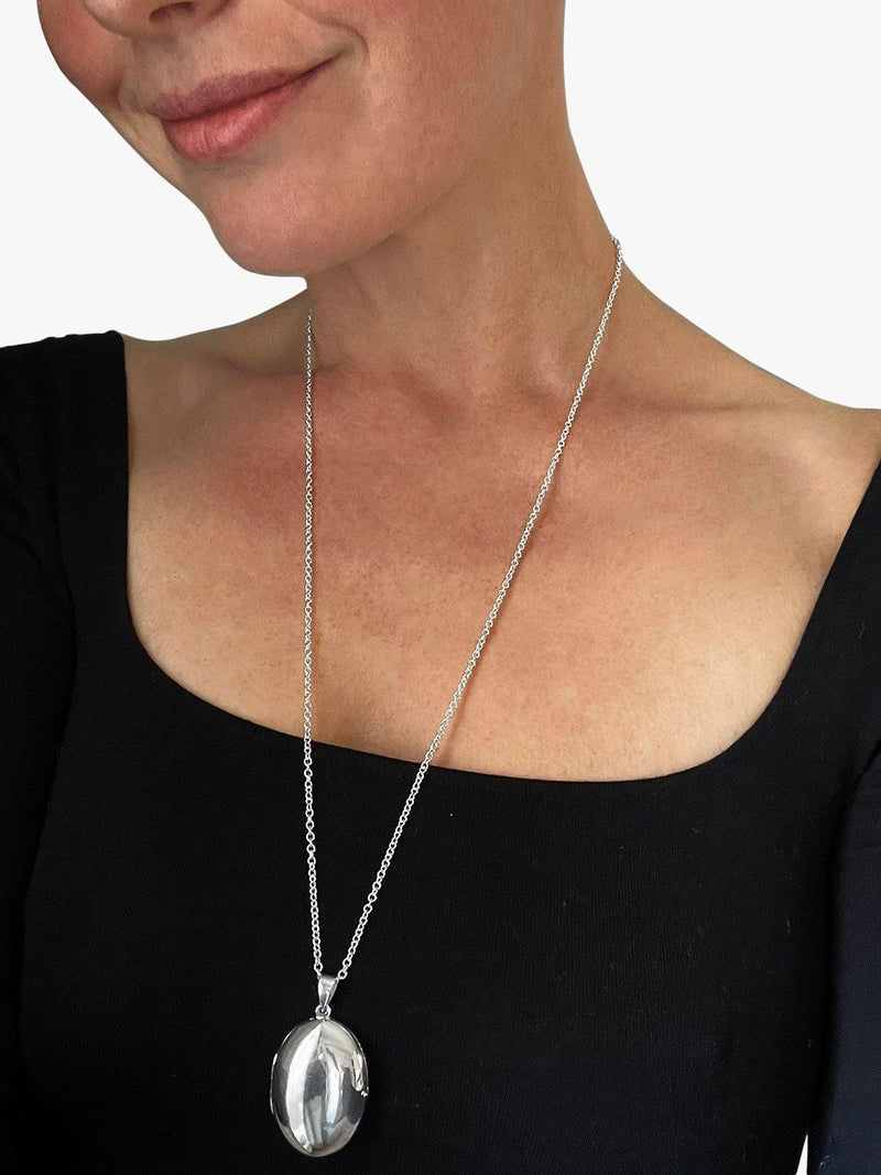 Nina B large plain locket pendant necklace silver (British brand)