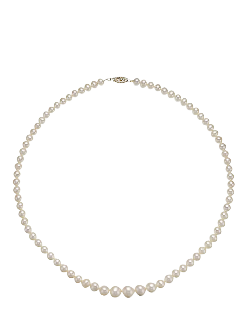 E.W Adams graduating white pearl necklace 9ct yellow gold - British product