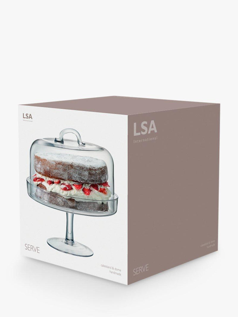 LSA International glass cake stand and dome 26.5cm, imported from the UK