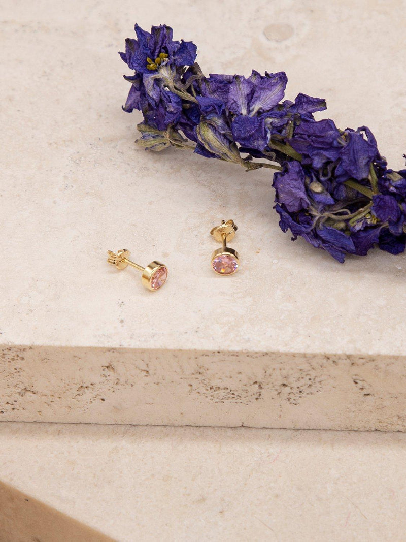 IBB 9ct gold pink cubic zirconia stud earrings, UK version
