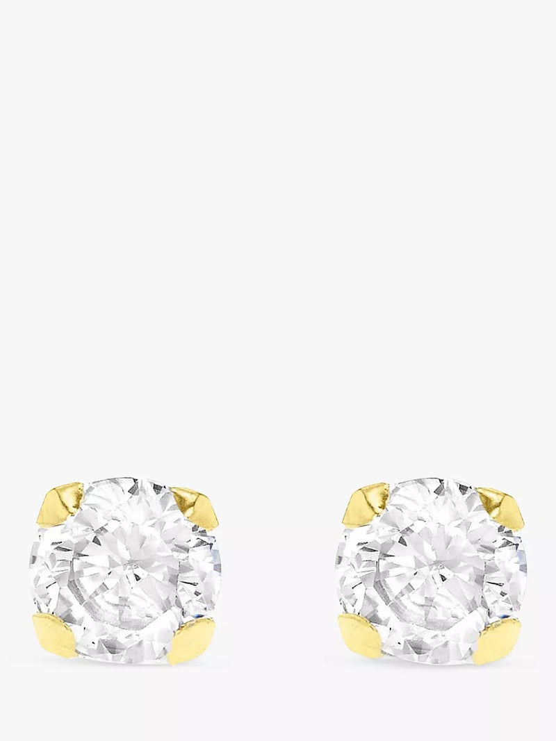 IBB 9ct gold round cubic zirconia stud earrings (British brand)
