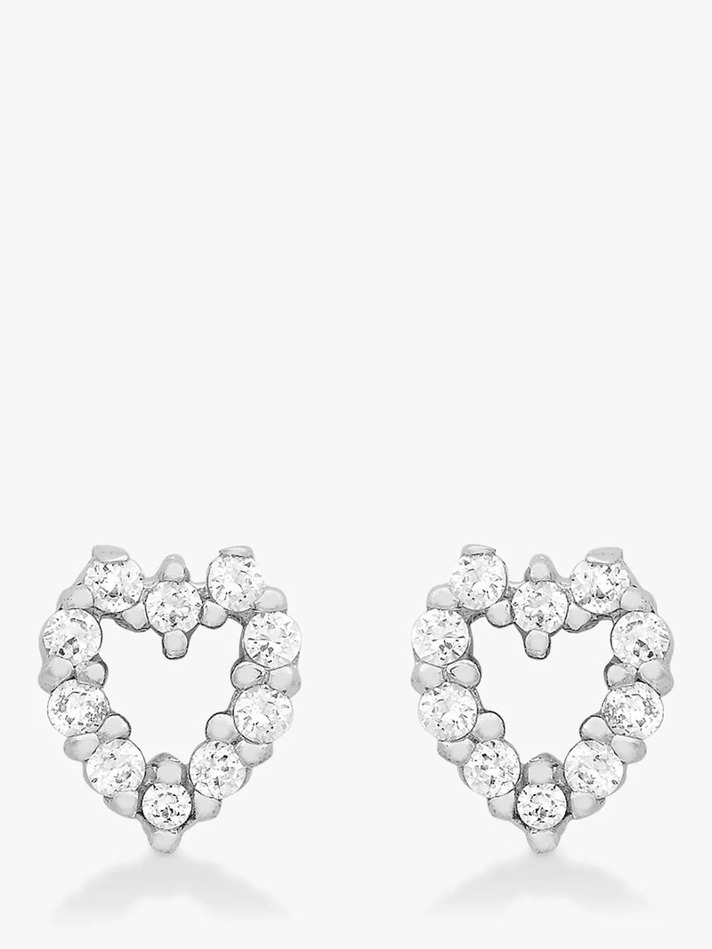 IBB 9ct white gold heart stud earrings, UK version