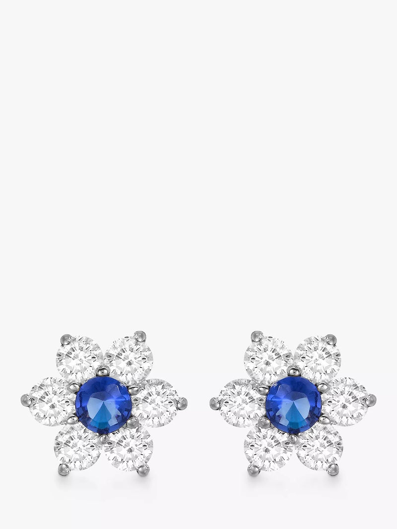 IBB 9ct White Gold Flower Cluster Stud Earrings 10mm