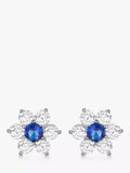 IBB 9ct White Gold Flower Cluster Stud Earrings 10mm