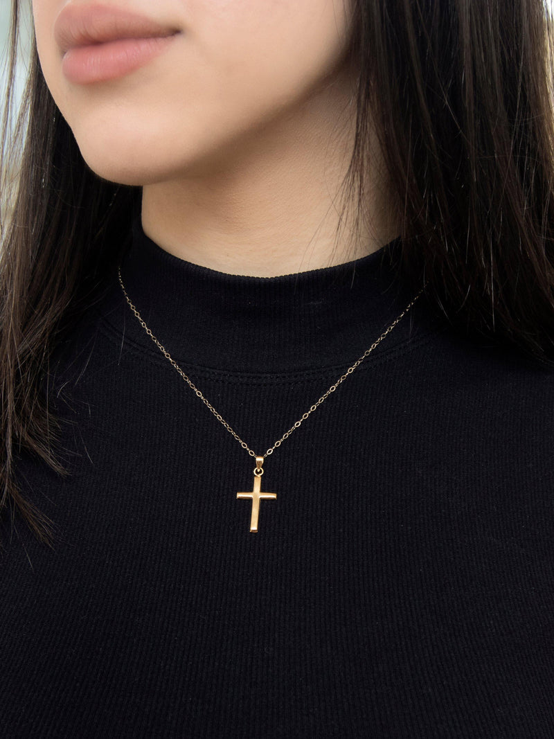 IBB 9ct yellow gold cross pendant necklace on chain (British brand)
