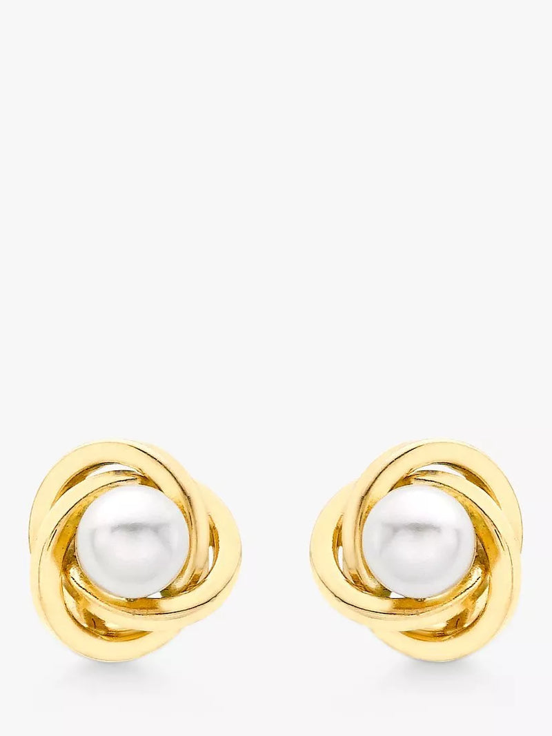IBB 9ct gold cultured pearl knot stud earrings - British product