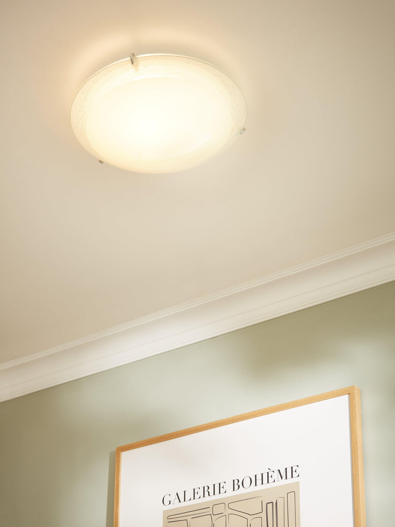 John Lewis Conrad flush ceiling light with frosted glass, imported from the UK