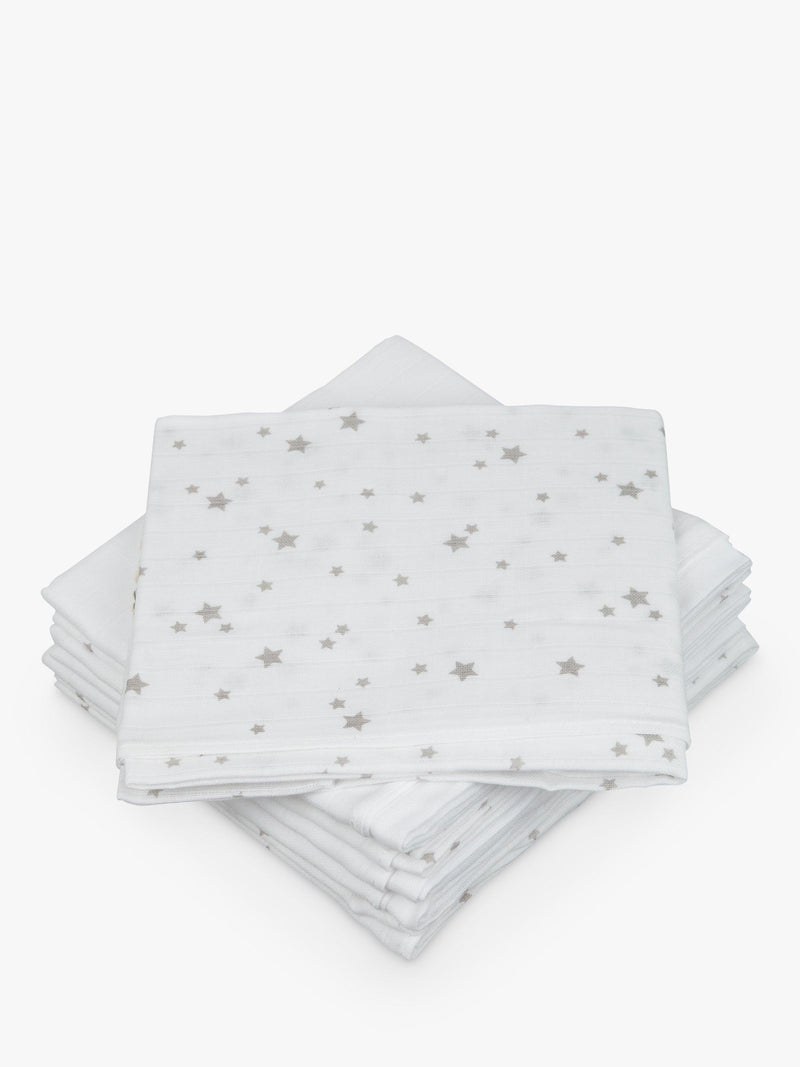John Lewis Baby Muslin Squares Grey Star Pack of 6, UK version