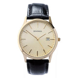 John Lewis Sekonda Men's Date Leather Strap Watch, Black/Cream- Buy online at McGrocer