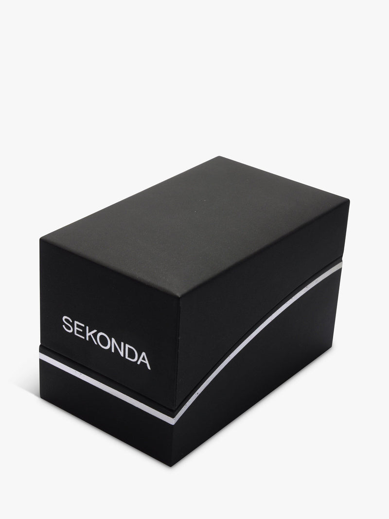 Sekonda men's date leather strap watch, black/cream, imported from the UK