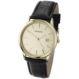 Sekonda men's date leather strap watch, black/cream, imported from the UK
