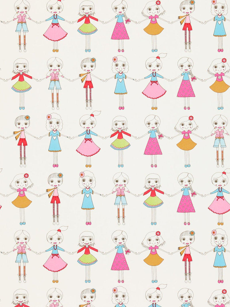 Children's Wallpaper with Friends Holding Hands Print