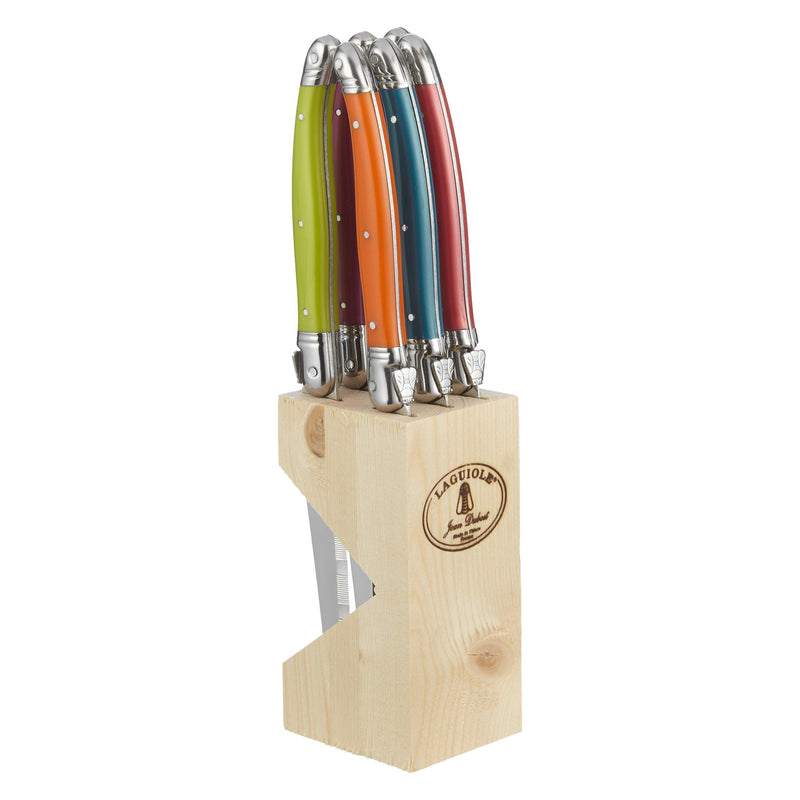 Laguiole iridescent steak knives with wooden block, imported from the UK