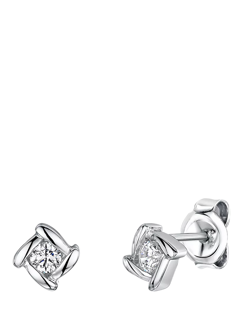 Jools cubic zirconia stud earrings in rhodium plated silver - British product
