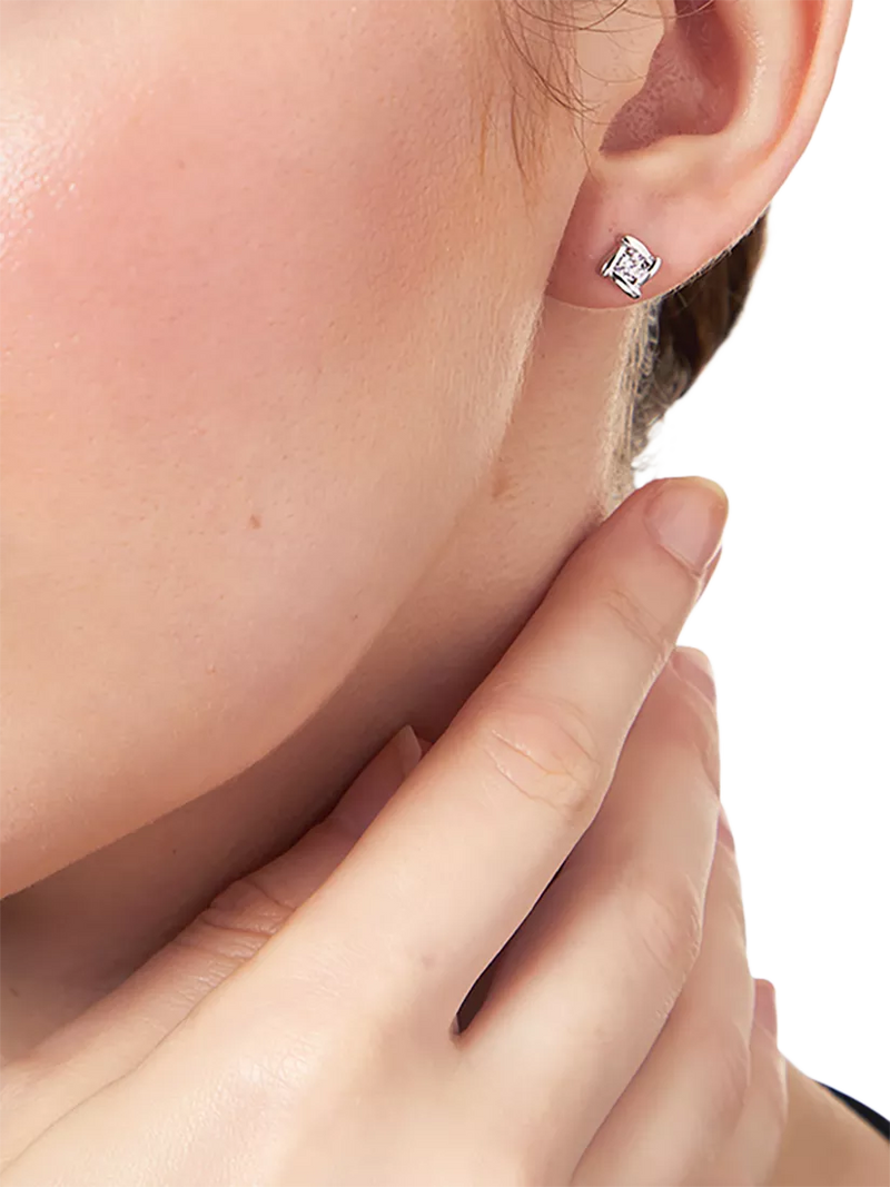 Jools cubic zirconia stud earrings in rhodium plated silver - British product