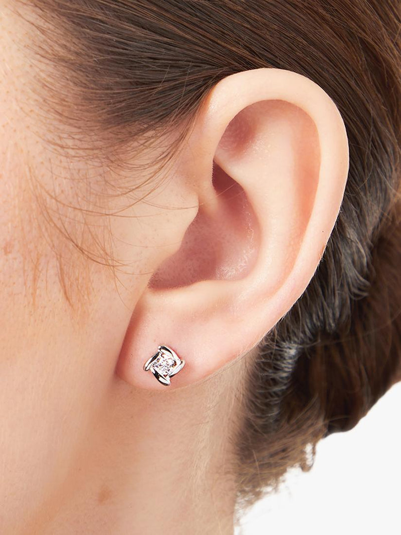 Jools cubic zirconia stud earrings in rhodium plated silver - British product