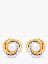 John Lewis IBB 9ct Gold Triple Tone Pearl Swirl Stud Earrings, Multi- Buy online at McGrocer