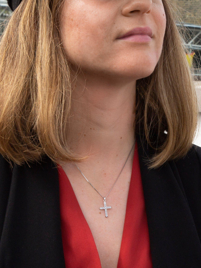 IBB cross pendant 9ct white gold cubic zirconia - British product