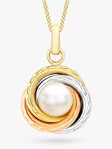 John Lewis IBB 9ct Three Colour Gold Diamond Cut Knot and Pearl Pendant Necklace Multi 46cm- Buy online at McGrocer
