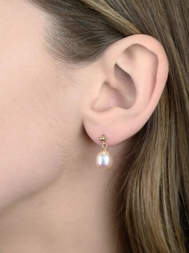 E.W Adams 9ct Gold Freshwater Pearl Drop Earrings