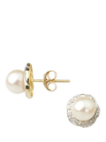 E.W Adams 9ct gold cultured pearl diamond stud earrings (British brand)