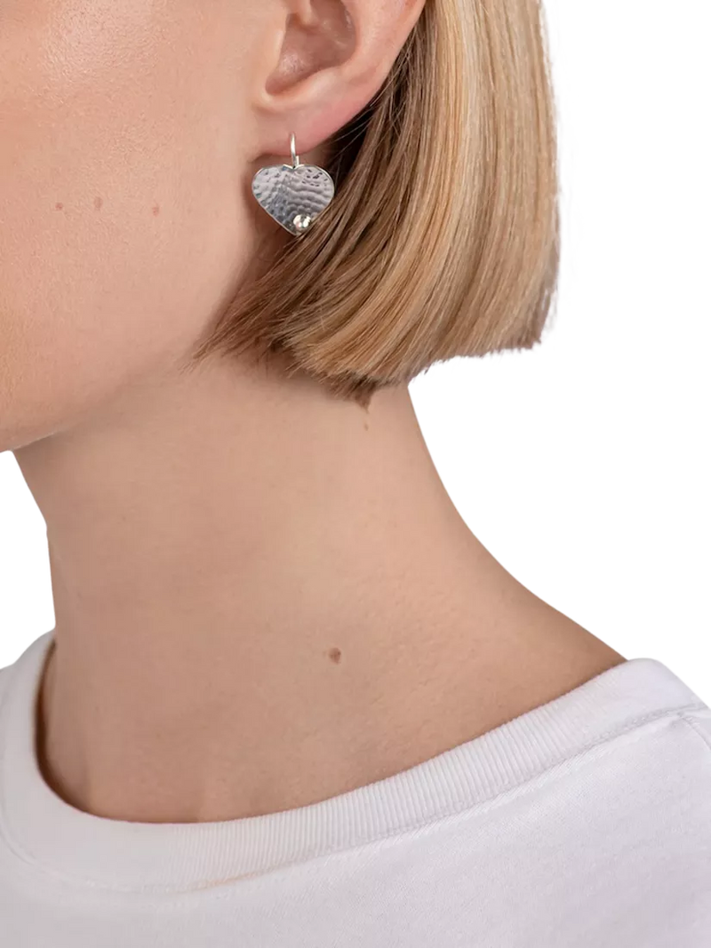 Andea sterling silver textured heart drop earrings, imported from the UK