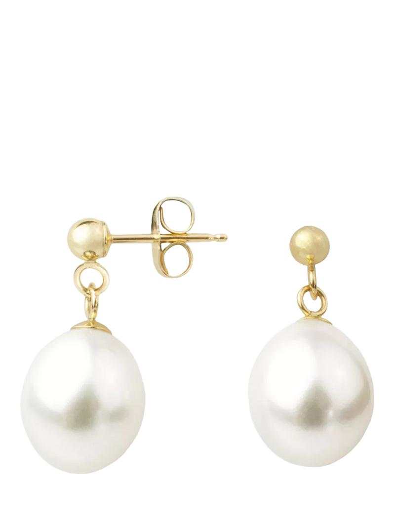 E.W Adams 9ct gold freshwater pearl drop earrings (British brand)