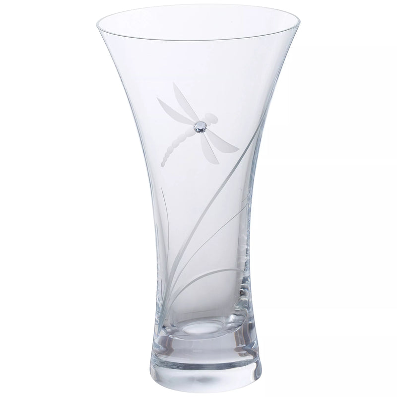 Dartington small crystal glass vase with dragonfly design - British product